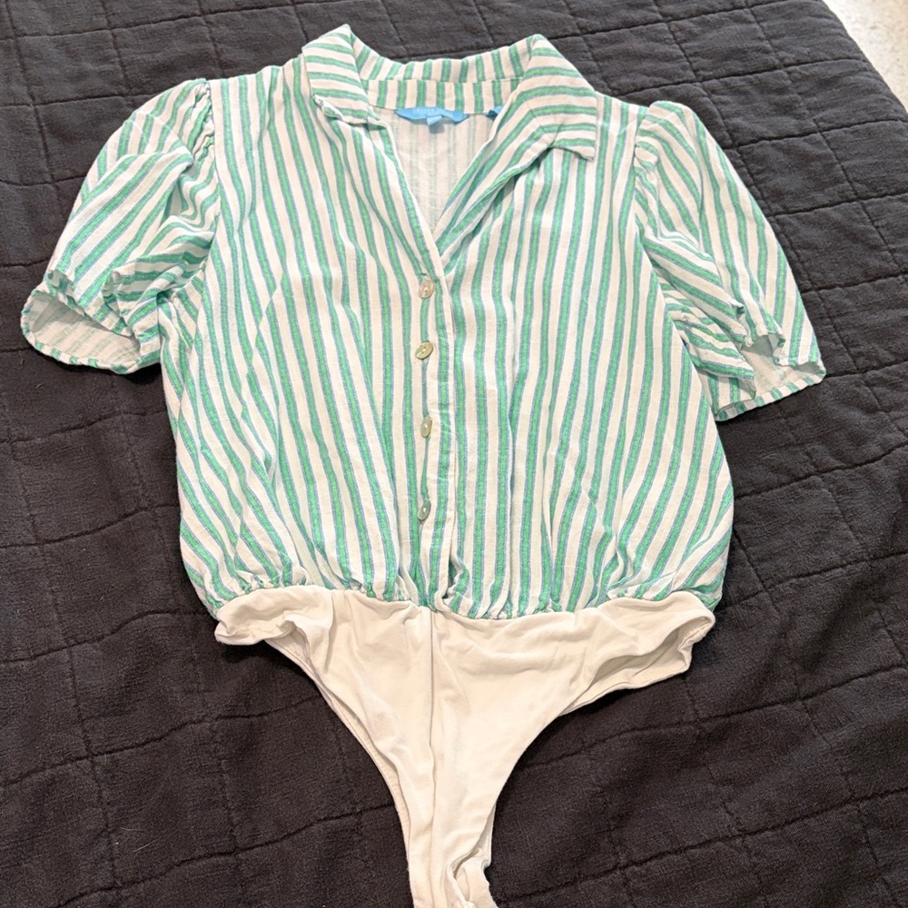 Draper James Green and White Striped Bodysuit
